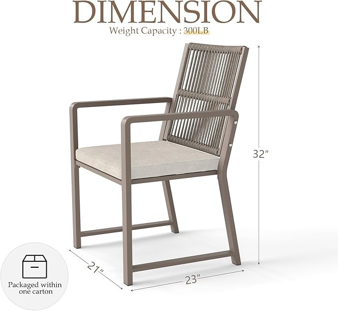 Aluminum Indoor Dining Chairs - Imitation Rope Vine Chair Ergonomic Backrest Design Detachable Seat Cushion Soft and Breathable Suitable for Kitchens Restaurants,Champagne Color Set of 1