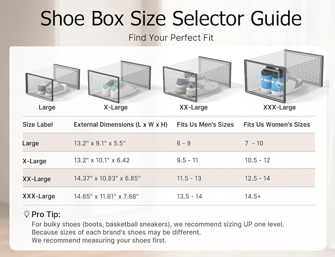 Kuject XX-Large Shoe Storage Boxes 12 Pack, Clear Stackable Shoe Organizer
