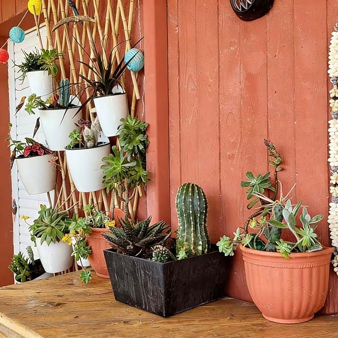 6 Pack White Hanging Planter Pots Self Watering Vertical Garden Wall Mount Window Hang Round Plastic Container Indoor Outdoor for Plants Flowers Succulent Kitchen Living Herbs Holder Decor(Large)