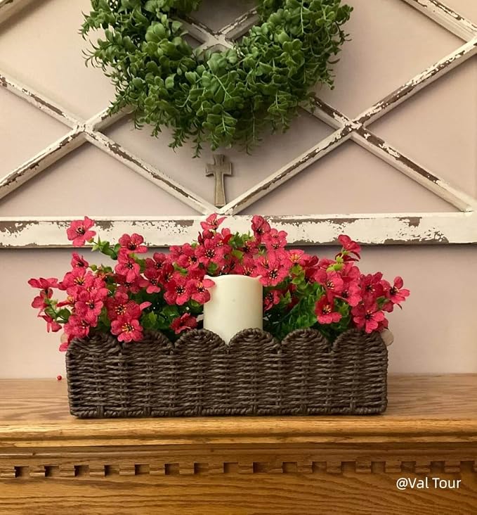 CubesLand Scalloped Toilet Paper Storage Basket for Over Toilet Shelves | Decorative Wicker Organizer Basket Perfect for Home Countertop Storage, Small Basket, Living Room Shelf Decor, Set 2 Brown
