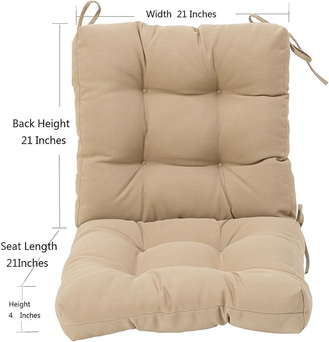 QILLOWAY Outdoor Chair Cushion for Patio Furniture, Waterproof Patio Cushions Set of 2 with Ties, Fade Resistant Replacement Pads for Outdoor Rocking Chairs,Beige,Sand,Camel