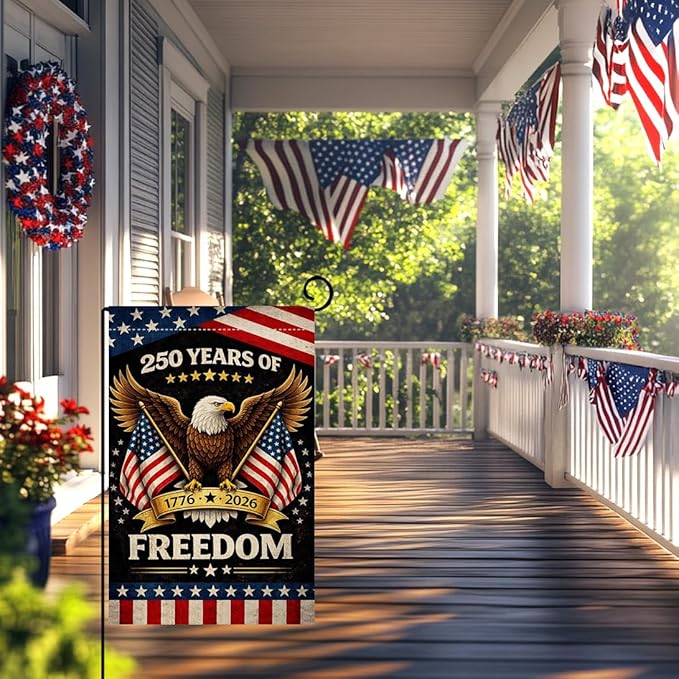 BLKWHT 250 Years America Garden Flag 12x18 Vertical Double Sided 1776-2026 USA 250th Anniversary Freedom Banner 4th of July Patriotic Outside Decorations Burlap Yard Flag BW865
