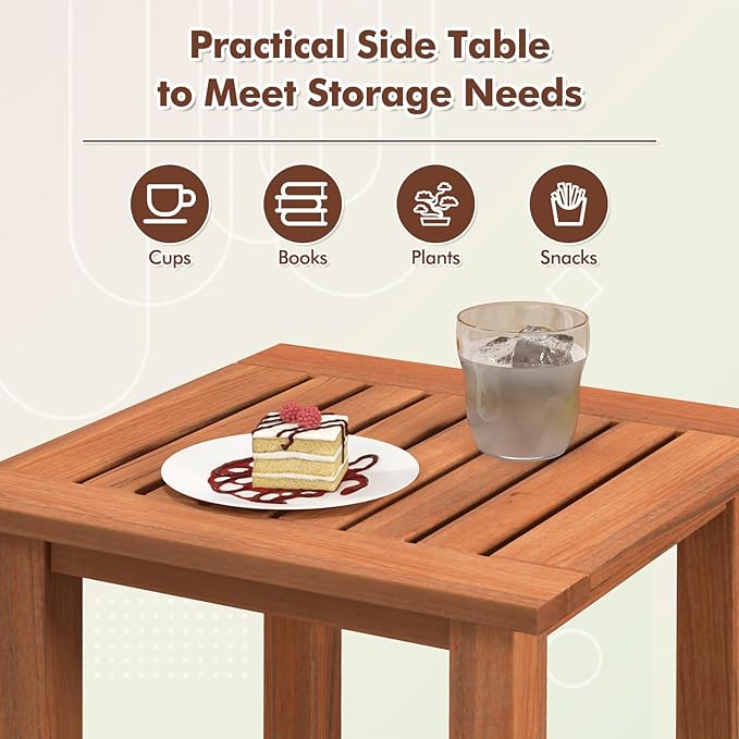 Giantex Hardwood Outdoor Side Table - All-Weather Patio Square End Table with Slatted Tabletop, Small Coffee Bistro Table for Outdoor, Indoor, Garden, Poolside and Balcony, Natural (1)
