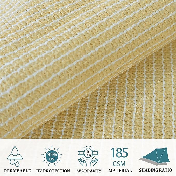 Shade&Beyond Rectangle Sun Shade Sail 12'X12'Beige Permeable Canopy Sand for Patio Garden Yard Deck Pergola (We Make Custom Size)