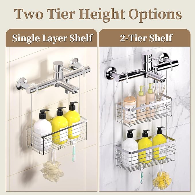 DELLAN Hanging Shower Organizer, Shower Rack with Hooks Over the Door