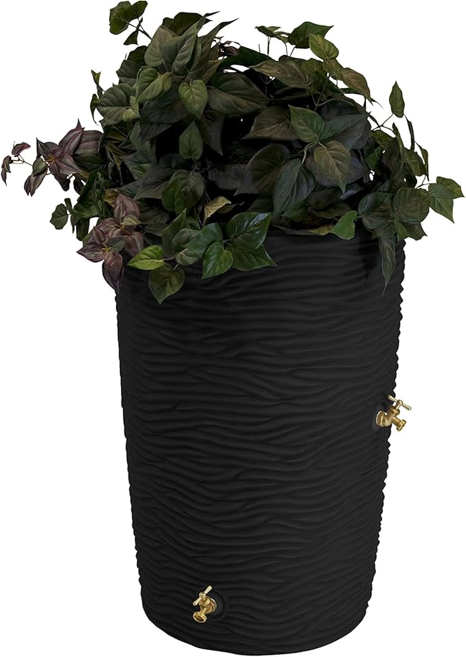 Good Ideas IMP-L50-BLK Impressions Palm Rain Barrel, 50-Gallon, Black