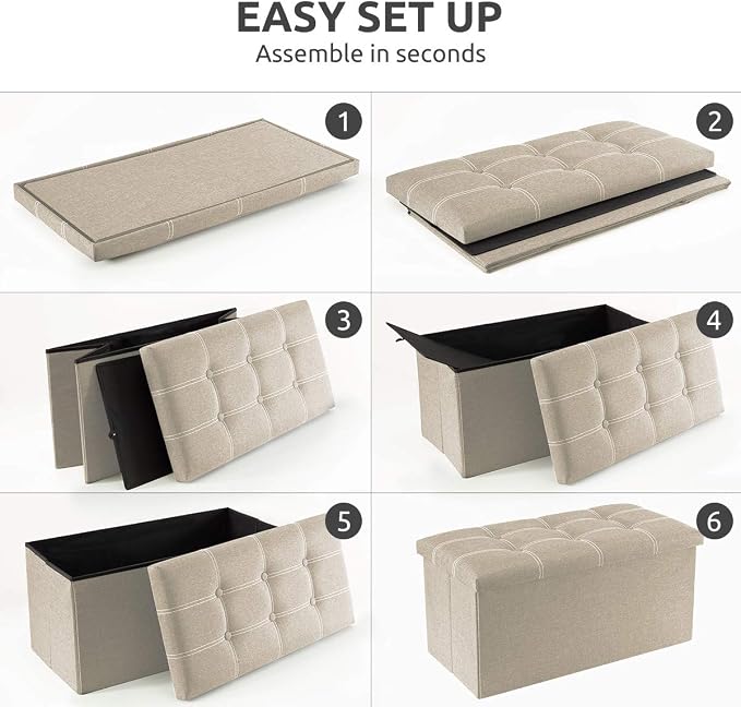 YOUDENOVA Ottoman with Storage, 30" Storage Ottoman Bench, Linen Beige | Hide blankets, pillows and clutter inside, while the padded linen seat adds comfort to your bedroom or living room.