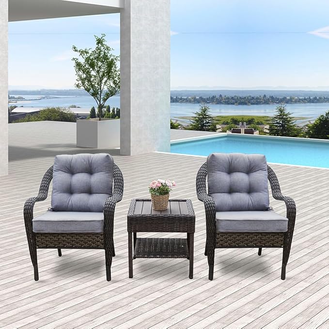 JMGBird Outdoor Chair Cushions Set - 19"x19" Deep Seat & Back Cushions, Water-Resistant Tufted Pillows for Patio Furniture
