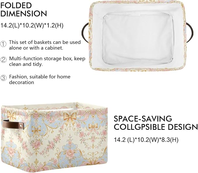 Baroque Floral Ribbon Damask Pattern Canvas Storage Basket Fabric Storage Bin Collapsible Canvas Basket Organizers and Storage Containers for Bedroom Nursery Toys Clothes