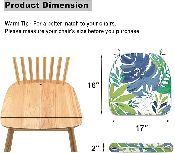 DYTXIII Set of 2 Outdoor Chair Cushions with Ties,Water Repellent Patio Chair Pads 17"x 16" for Outdoor Furniture,Round Corner Seat Cushions for Garden Yard Kitchen Islamorada Blue Green