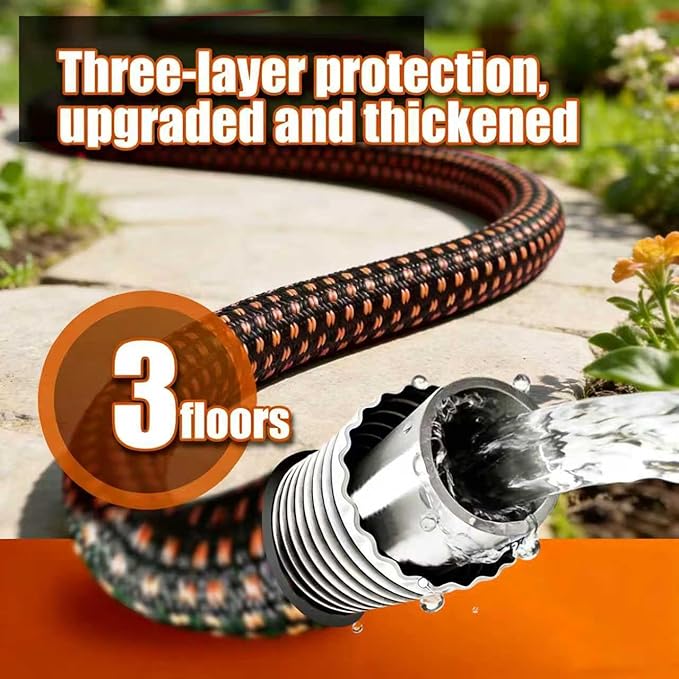 Garden Hose 100ft, Non-Expanding Lightweight Kink-Free Water Hose, Flexible Outdoor Hose with Aluminum Fittings, Abrasion Resistant & Easy to Store for Yard, Lawn, Car Washing, Watering