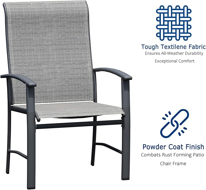 Patio Chairs Set of 2, Outdoor Chairs for Patio with High Back, Metal Outdoor Dining Chair with Armrest for Lawn Deck Garden Balcony Porch Backyard, Grey