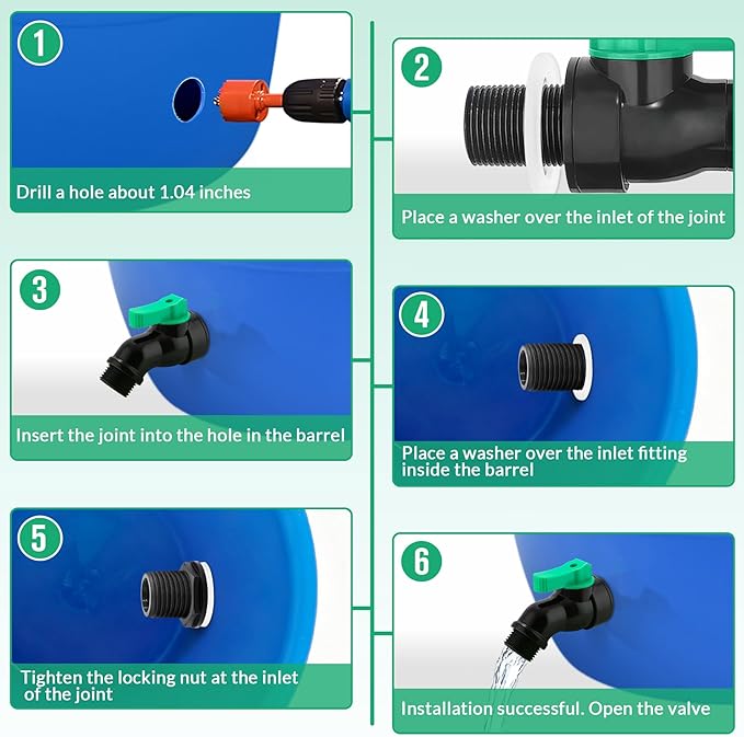 Plastics Rain Barrel Spigot, High Flow Valve Core, Large Flow Water Tank Faucet,Plastic Spigot for 5 Gallon Bucket，3/4 NPT Inlet x 3/4 GHT Outlet Bulkhead Valve for Outdoor Plastic Bucket