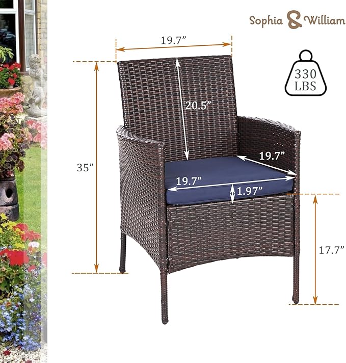 Sophia & William Wicker Patio Chairs Set of 4, 4 Pcs All-Weather Rattan Outdoor Dining Chairs with Seat Cushions