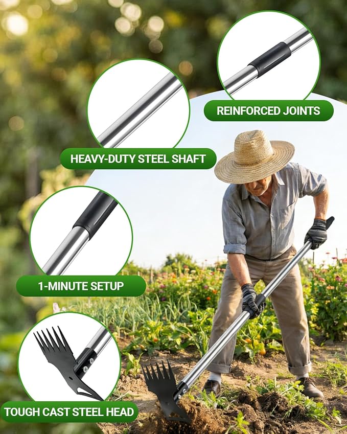 Weed Puller Tool with 47" Long Handle, Heavy Duty 2-in-1 Weeder & Garden Hoe, Uprooting Tool for Lawn, Yard, Patio & Garden, Hand Weed Rake for Efficient Gardening (47 inch)