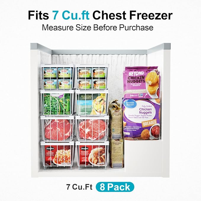 iSPECLE Chest Freezer Organizer Bins - Small Baskets for 7 Cu.Ft, 6 Pack