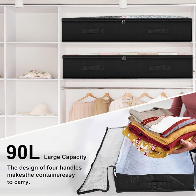 BiCINE 90L Under Bed Storage Containers, 8 Pack Foldable Closet Organizers and Storage Bins with Lid Clothes Underbed Storage Bags for Wrapping Paper, Blanket, Comforter, Towels, Sweaters, Pillows