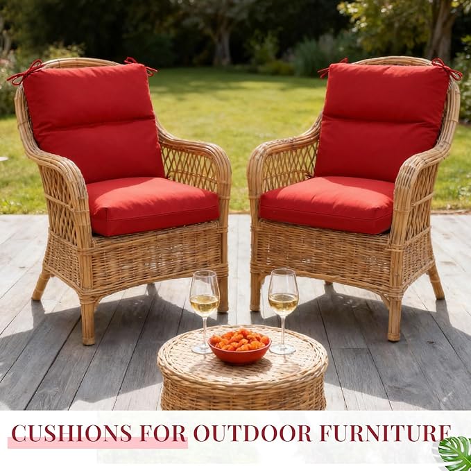 Geelin 4 Pack Outdoor/Indoor High-Back Chair Cushions 44×21 in, Stuffed Tufted Replacement Patio Chair Cushions with Ties Weather Resistant Pads for Patio Furniture (Red)