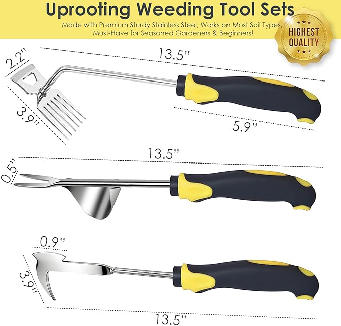 Weed Puller Tool, 3 Pack Garden Stainless Steel Weeder Tool, Garden Tools for Plant & Weeding, Crack Weeder Crevice Tool, Hand Weed Remover Tool for Deep Roots, Farm & Backyard