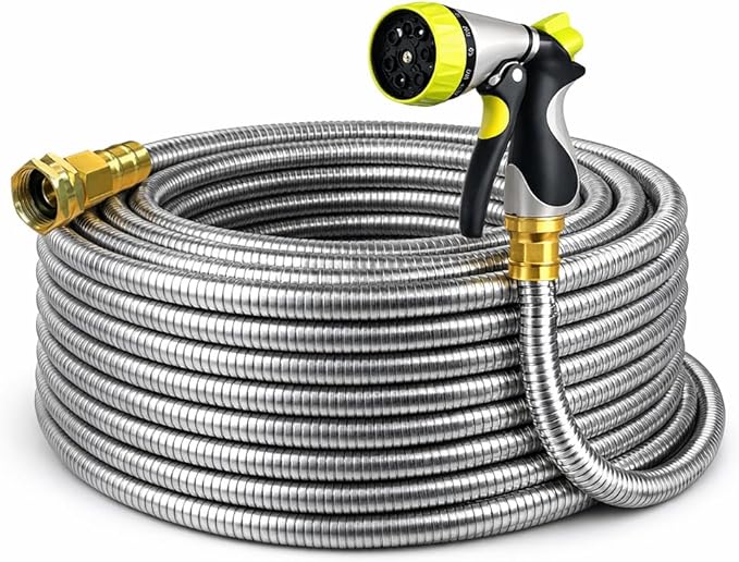 Metal Garden Hose 150 ft – 304 Stainless Steel Water Hose with Nozzle Sprayer, Garden Hoses Flexible, Lightweight, No Kink, Heavy Duty for Outdoor (150 ft)