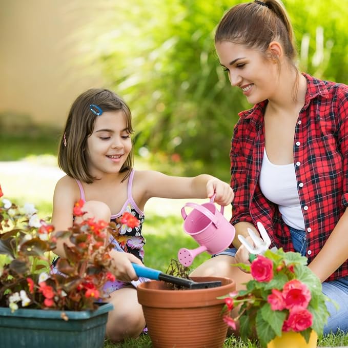 NUOBESTY 5Pcs Mini Kids Watering Can Set, Metal Cans Toddlers Small Long Spout Watering Can for Garden Play, Indoor Balcony Plants, Patio Flowers, Little Hands (Random Colors)