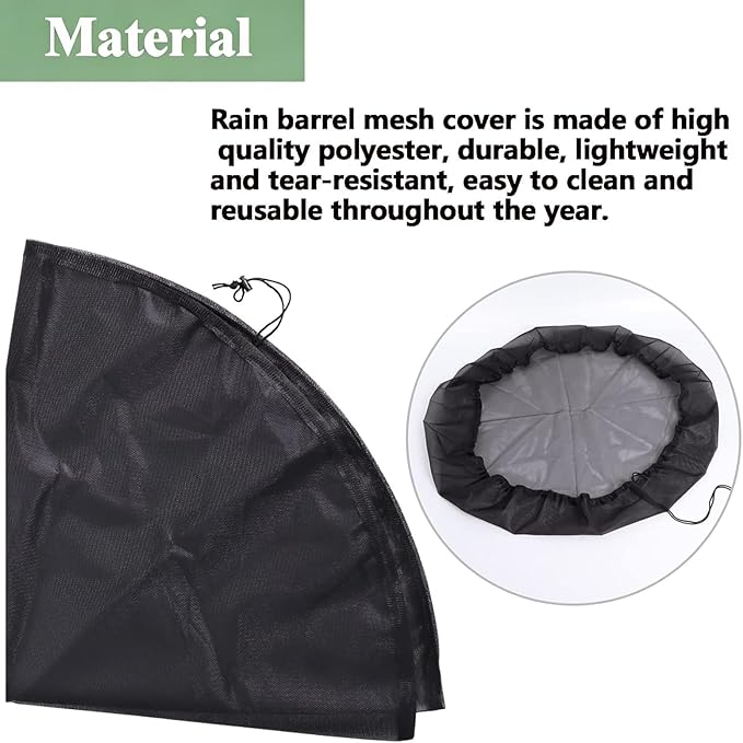 4Pack 39’’ Mesh Cover for Rain Barrel with Drawstring Water Collection Buckets Cover Rain Collection Barrels Netting Screen to Keep Leaves and Debris Out