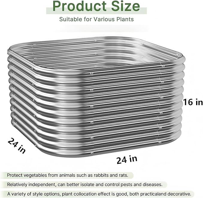 2pcs Tall Galvanized Raised Garden Bed Outdoor, Metal Raised Beds for Vegetables, Above Ground Garden Box for Flower, Steel Garden Bed for Gardening - 2FT