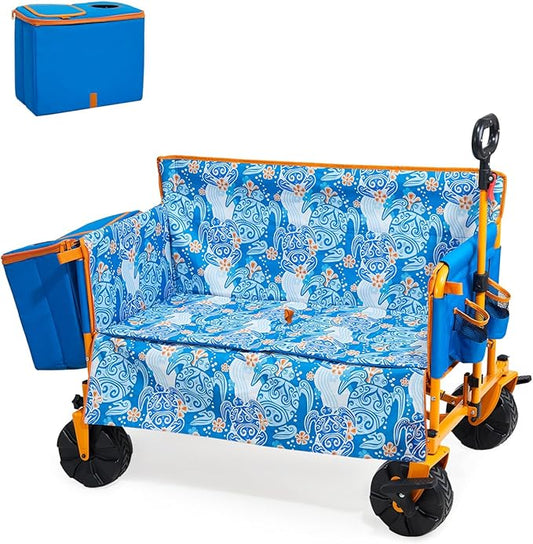 Old Bahama Bay 500lbs Love-Seat Wagon 3-in-1 Bench Wagon Seat for 2 Adults & Heavy Duty Utility Cart, 31L Detachable Cooler Bag, Adjustable Handle &Cup Holders,Perfect for The Beach, Sport, Camping