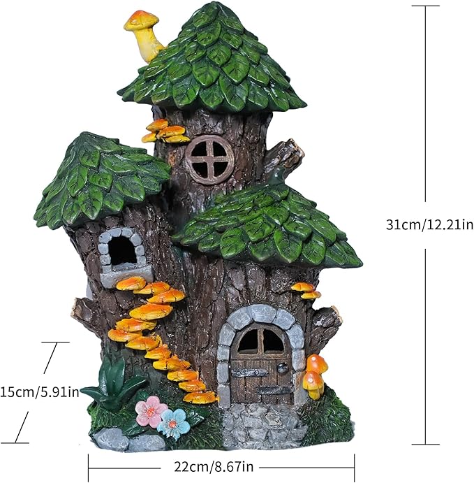 Zayton Solar Garden Treehouse Outdoor Statues Yard Resin Decoration Gift Handmade Housewarming Gift for Patio Yard Lawn Waterproof Cracking