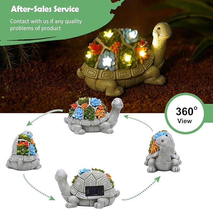Nacome Solar Garden Outdoor Statues Turtle with Succulent and 7 LED Lights - Lawn Decor Statue for Patio, Balcony, Yard Ornament for Mom Grandma Women
