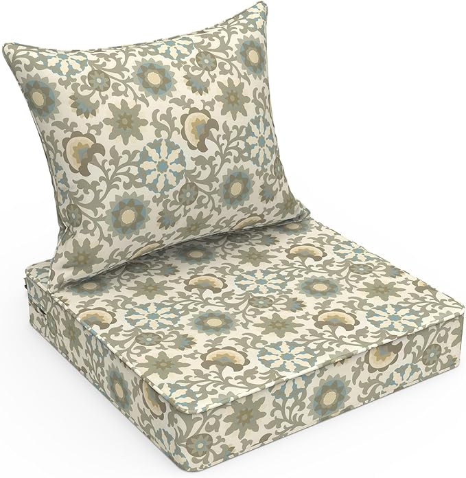 LVTXIII Outdoor Deep Seat Cushion Patio Seat and Back Cushion Set Seasonal Chair Cushion for Dining Arm Chairs, Wicker Chairs and Garden Furniture Decoration, 22"x22"x4", Floral Symphony