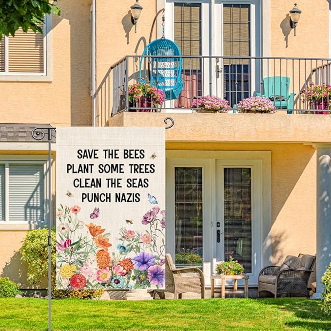 Save The Bees Plant Some Trees Garden Flag, Double Sided Home Farmhouse Yard Outdoor Lawn Decor Banner, Native Plants Yard Flag, Funny Housewarming Gifts for Nature lovers Insect Enthusiasts