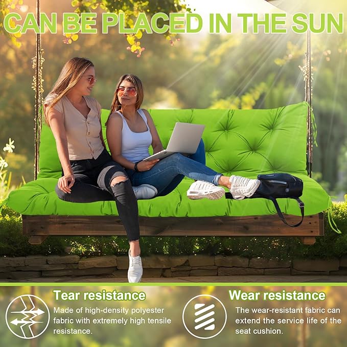 Extra Thick 5" Waterproof Porch Swing Cushions Outdoor 48 inch Swing Cushions 2-3 Seater Replacement with Backrest and Ties for Outdoor Furniture Patio Bench Garden (Green)