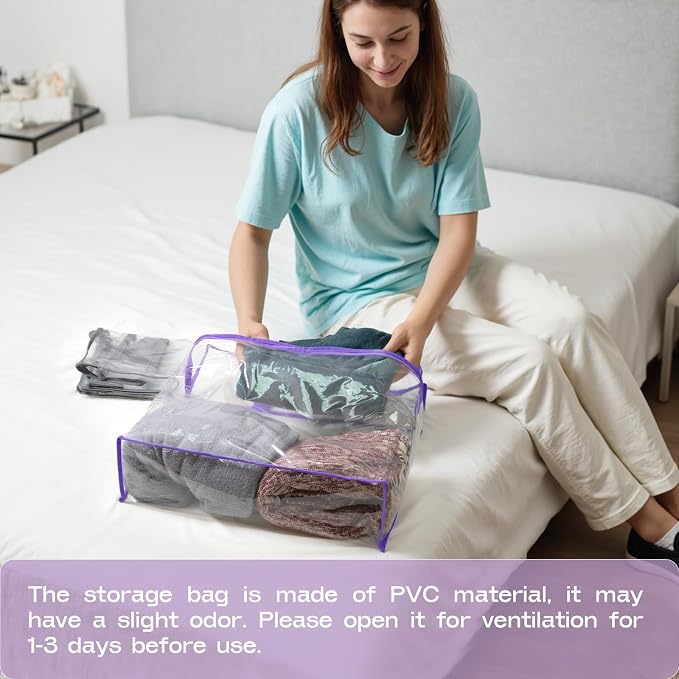 10PACK Clear Zippered Storage Bags for Clothes, 22L Clear Storage Bag, and Blanket Storage Bags for Bedding, Linen, Blankets, Comforters, Clothing & Toys (Purple)