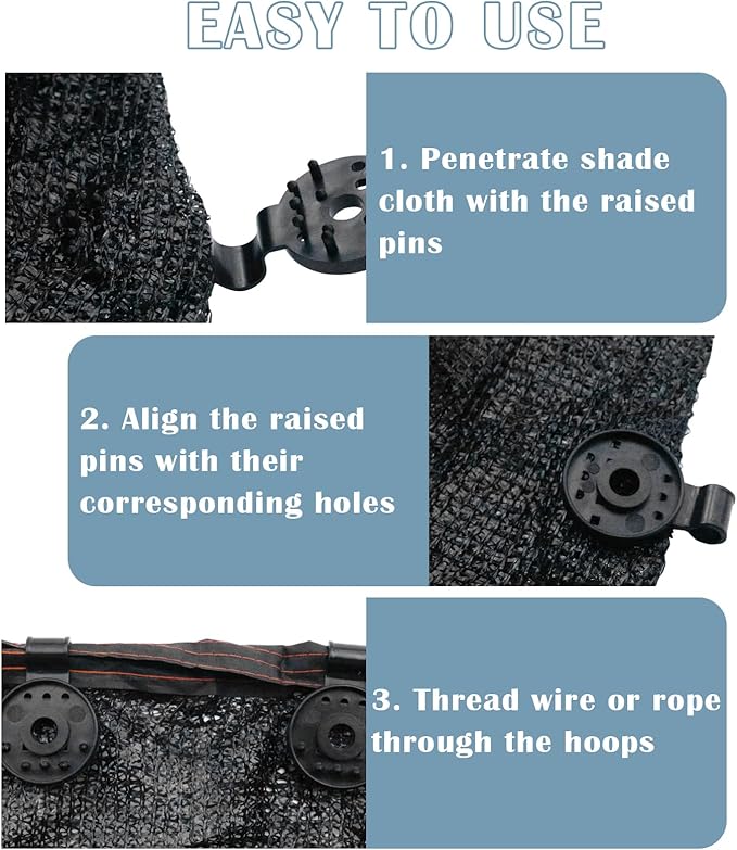 50 PCS Shade Cloth Plastic Clips, Sun Shade Cloth Heavy Duty Lock Grip, Black Round Shade Fabric Fixing Clamp Clips for Sunblock Net, Garden, Greenhouse, Patio, Plant Netting Cover