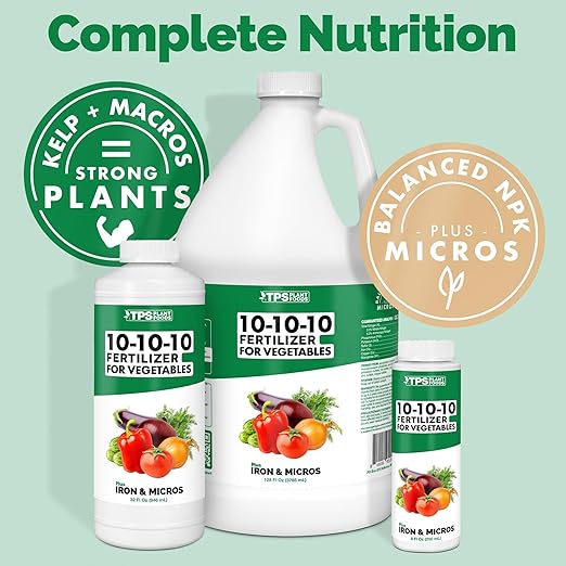 10-10-10 Fertilizer for Vegetables – Liquid Plant Food with Iron & Micronutrients for Balanced Nutrition, Strong Roots & Healthy Harvests, 1 Gallon