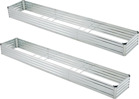 Foxlang 12x2x1ft(2 Pack) Galvanized Raised Garden Bed,Outdoor Planter Box Metal Patio Kit Planting Bed for Vegetables Flowers Herb,Silver