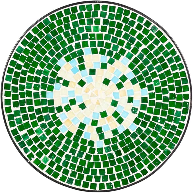 Mosaic Patio Table,Outdoor Side Table,14inch Accent Table Plant Stand Decor, Small Vintage Outdoor End Table with Stained Glass Mosaic & Iron Frame for Patio Garden Balcony Poolside (Green Flower)