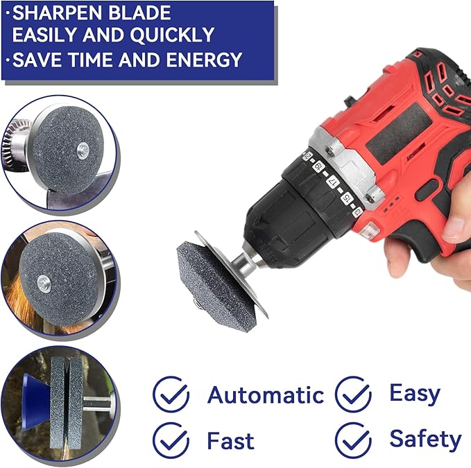 Lawn Mower Blade Sharpener, 4PCS Mower Blade Sharpener, Lawnmower Blade Sharpener for Any Power Hand Drill