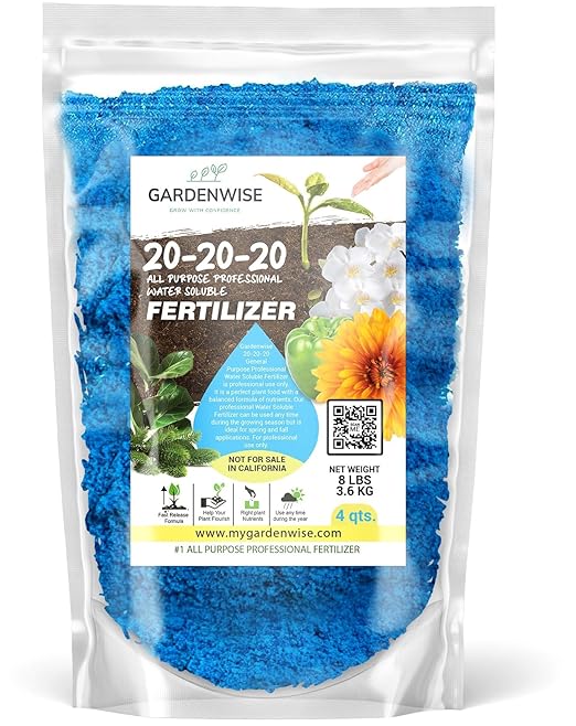 Gardenwise 20-20-20 Water-Soluble Fertilizer – Powder for Liquid Plant Food for Indoor & Outdoor Plants, Orchids, Vegetables, Lawns, Flowers – 20 20 20 Fertilizer 4 Quarts (8 lbs)