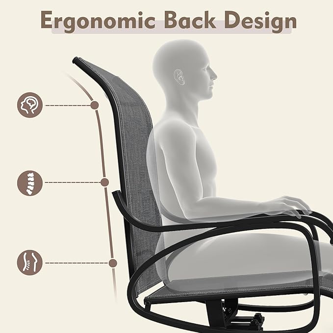 Patio Swivel Chairs Set of 2, All Weather Outdoor Rocking Chair with Textilene Breathable Back, Metal Frame, Patio Dining Chair for Backyard, Garde, Porch and Deck (2, Light Grey)