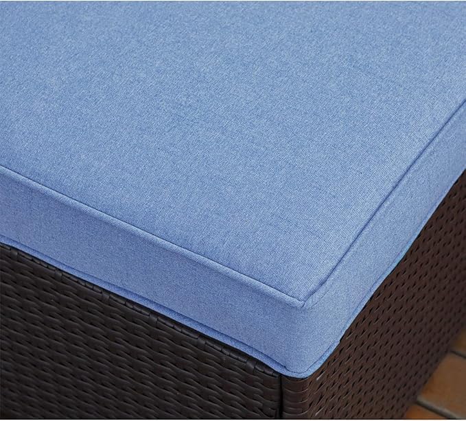 COSIEST 2-Piece Outdoor Furniture Add-on Armless Chairs for Expanding Chocolate Brown Wicker Sectional Sofa Set w Heritage Blue Thick Cushions for Garden, Pool, Backyard