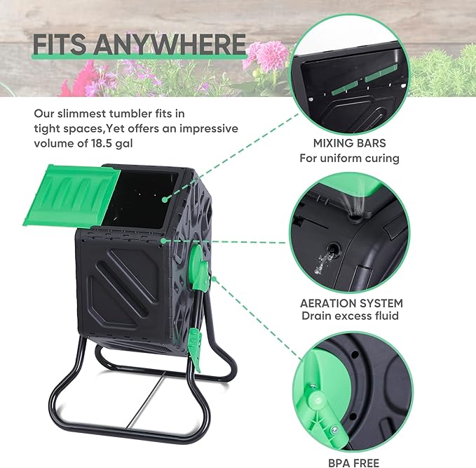 SUPER DEAL 18.5 Gallon Outdoor Compost Bin, Garden Tumbling Composter, Steel Frame BPA Free Material for Fast Creation of Fertile Soil, Easy to Assemble, Black