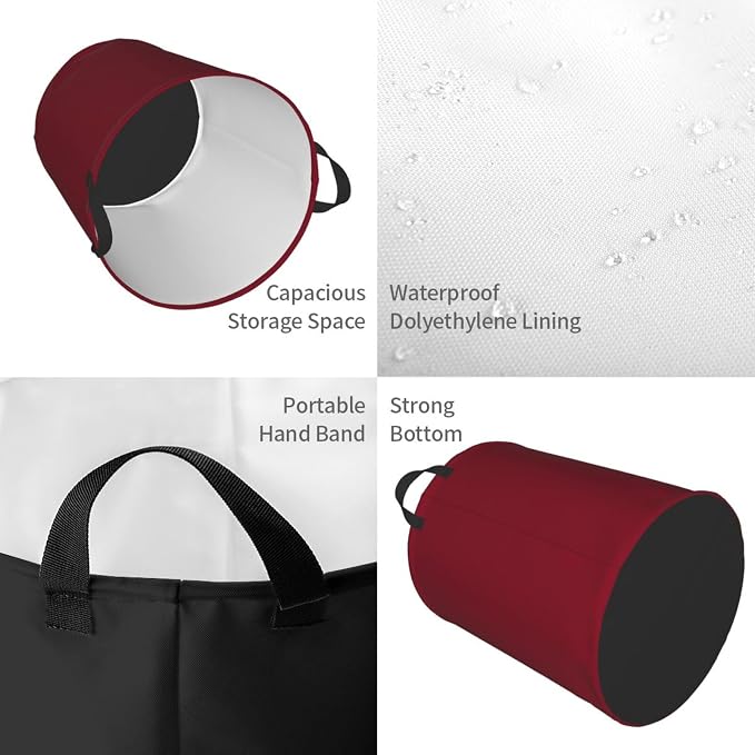 19.6" Large Laundry Hamper Bag, Burgundy Trend Color Collapsible Laundry Basket Dirty Clothes Organizer Washing Bin for Family Essentials Storage