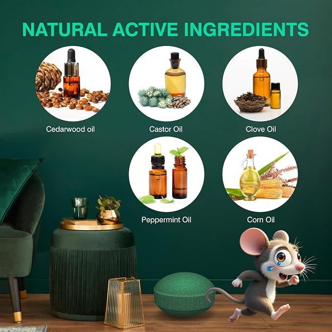 Mouse Repellent, 24 Pack Peppermint Oil for Mice, Rats, Squirrel, Pest Control Indoor & Outdoor Use, Safe for Kitchens, Gardens, RVs, and Family Areas (Green)