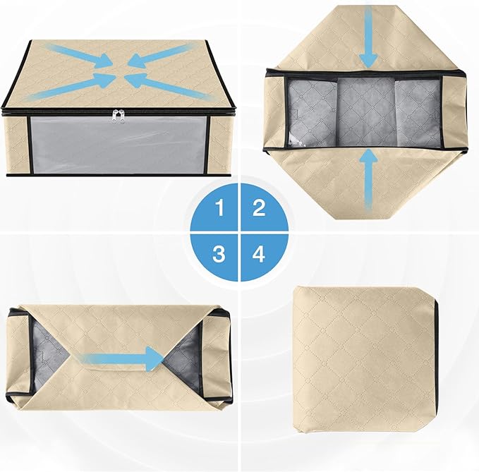 HomeHacks 8-Pack Clothes Organizer Storage Bags, 35L Storage Bins, Beige