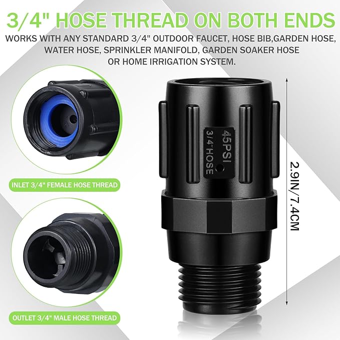 Tondiamo 3 Pcs 45 Psi Drip Irrigation Pressure Regulator, 3/4" Female Hose Thread x 3/4" Male Hose Thread Pressure Reducer Flow Valve for Garden Drip Irrigation Parts Emitters System