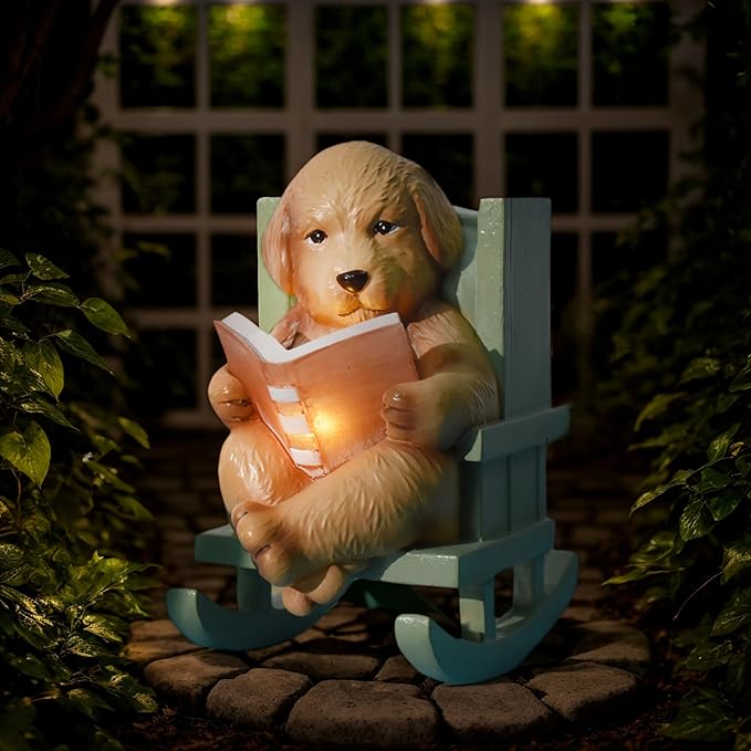 Sheaifun Solar Garden Statues Dog Statues Fairy Garden Accessories Outdoor Resin Dog Figurine Miniature Golden Retriever Statue with Lights for Outside Porch Patio Decor 3 * 2 * 3.5 In Gardening Gifts