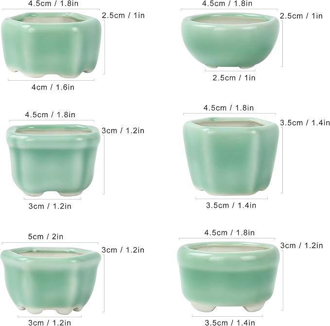 Bonsai Planter 1.8 inch (4.5cm) Mini Succulent Glazed Pots Set of 18 Green