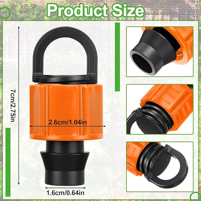 Tujoe 50 Pcs 5/8" Drip Irrigation Tubing End Cap Plugs with Loop Orange Leak Proof Barbed Locking Fittings Compatible with Most 16-17 mm Drip Tube for Garden Agriculture Sprinkler System